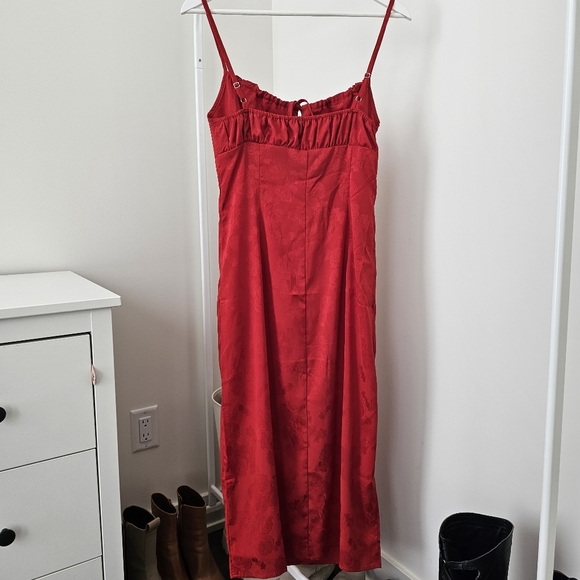 Red Midi Dress with Slit - Picture 5 of 8